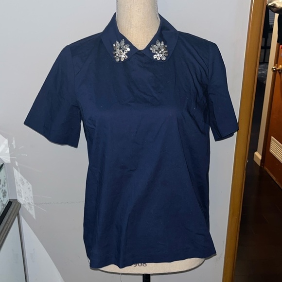 Madewell Navy Blue Gem Collar Short Sleeve Blouse Medium - Picture 1 of 8